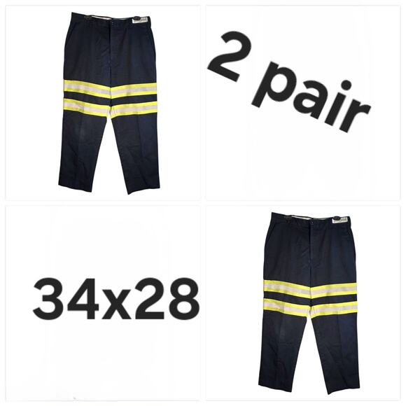 2-Pack Cintas Navy Blue 59945-20 Hi-Vis Reflective Work Pants 34x28 Comfort Flex - Picture 1 of 8